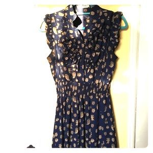 Owl print ruffle neck dress